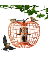Squirrel-Proof Pumpkin Bird Feeder with Cage 4 Metal Ports 4 Perches Drainage Hole