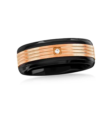 Stainless Steel Black and Rose Gold Cz Ring