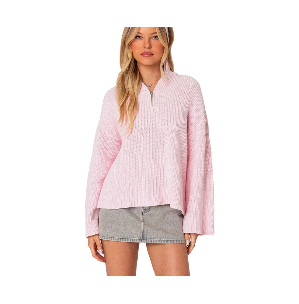 Edikted Women's Amour High Neck Oversized Zip Sweater