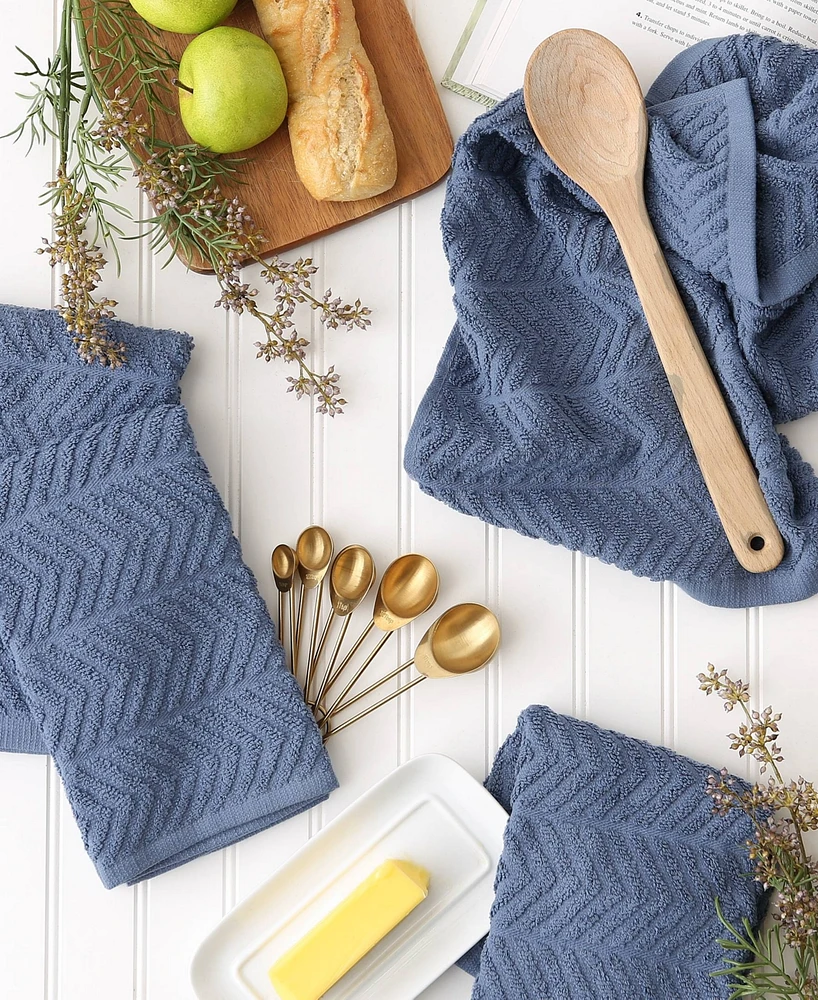 Design Imports Luxury Bar Mop Collection Chevron Dishtowel Set, 16x19", Stonewash Blue, 4 Piece