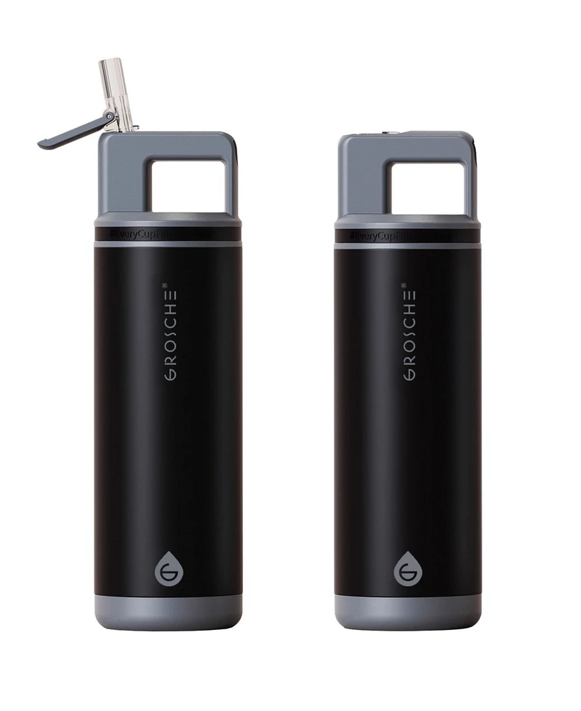 Grosche Alpine Flip 'N Sip Insulated, Leakproof Water Bottle with Straw, 20 Oz, 2pk