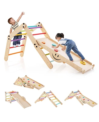Wooden Climbing Toys for Toddlers Jungle Gym with Reversible Ramp, Seesaw, Climber