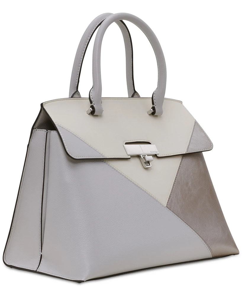 Calvin Klein Becky Metallic Colorblock Turnlock Convertible Satchel