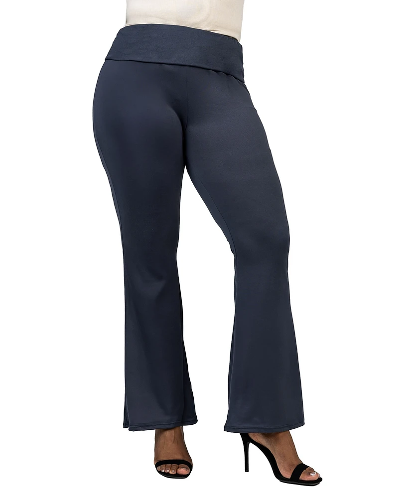 24seven Comfort Apparel Plus Bell Bottom Foldover Waist Pants
