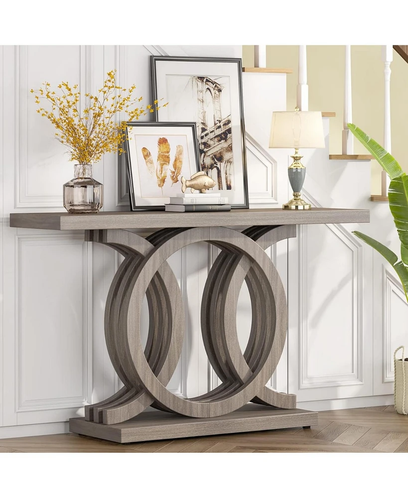 Tribesigns 55 inches Console Table with Geometric Base, Farmhouse Hallway Table, Wooden Entryway Vintage Sofa Unique Long Accent f