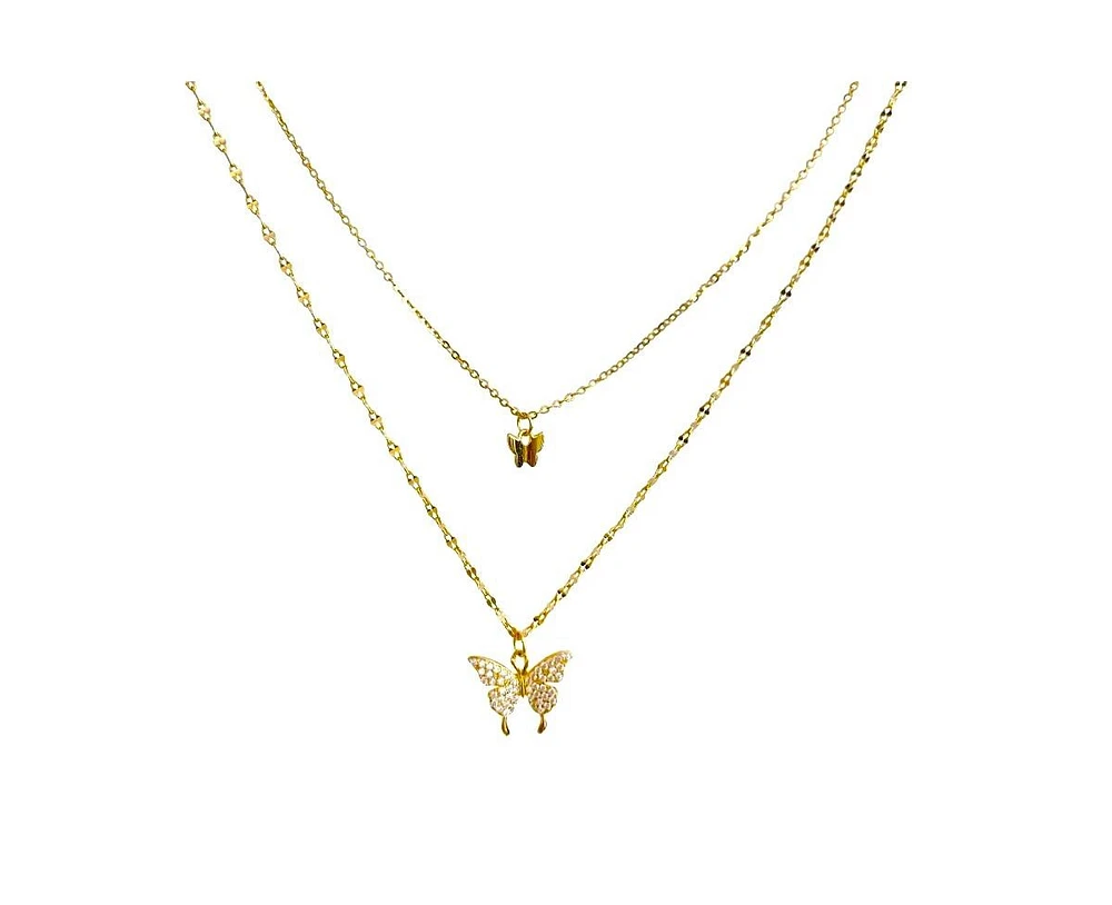 Fluttering Elegance: Gold Butterfly Two Layer Necklace
