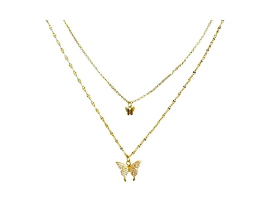 Fluttering Elegance: Gold Butterfly Two Layer Necklace