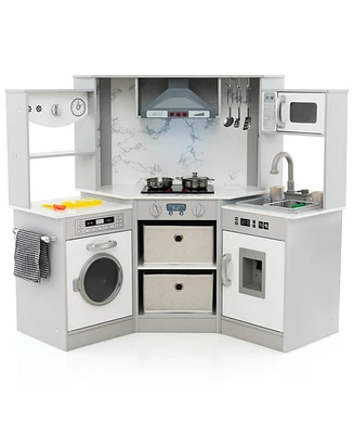 Wooden Kids Play Corner Kitchen with Realistic Lights & Sounds Lighted Range Hood