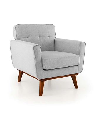 Modern Accent Chair Upholstered Linen Fabric Armchair with Removable Cushion