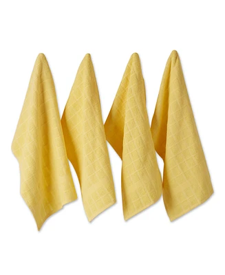 Design Imports Basic Terry Collection Windowpane Dishtowel Set, 16x26", Yellow Solid, 4 Piece