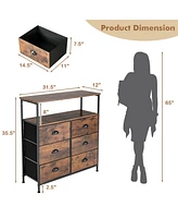 6-Drawer Dresser 2-Tier Fabric Storage Tower w/wooden Top Chest Organizer