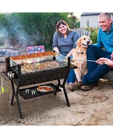 Stainless Steel Barbecue Charcoal Grills with Seasoning Racks & Storage Shelf