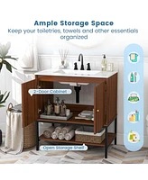 31" Bathroom Vanity Sink Combo Wooden Bathroom Storage Cabinet with Doors