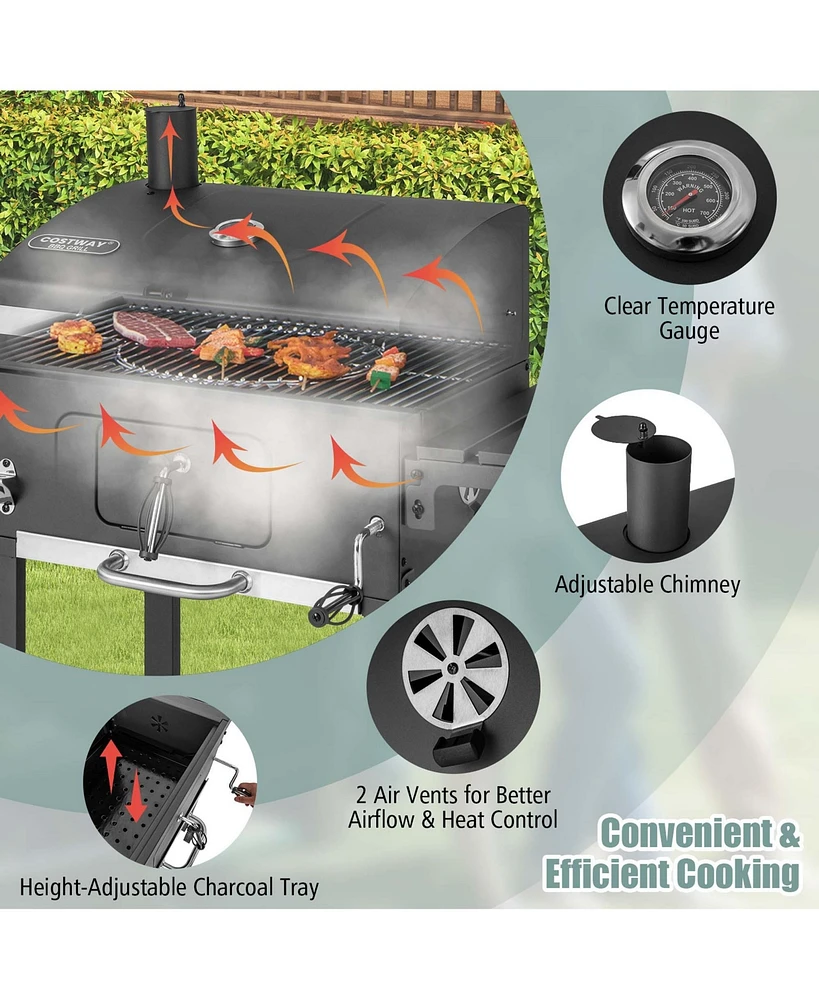 Outdoor Charcoal Grill 391 sq.in. Cooking Area 2 Foldable Side Table Bbq Camping