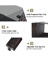 4PCS Patio Rattan Furniture Set Loveseat Sofa Coffee Table Garden