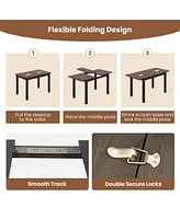 Extendable Dining Table Folding Rubber Wood Table for 4 People with Safety Locks