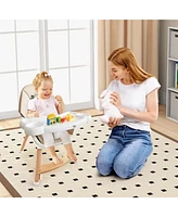 Costway Toddler High Chair Wooden Feeding with 4-Gear Tray & Removable Cushion