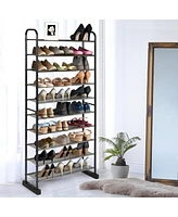 10-Tier Shoe Rack Space-saving Shoe Organizer W/Metal Frame Shoe Tower