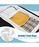 Laundry Hamper w/Wheels & Lid, 125L 3-Section Clothes Hamper w/2 Liner Bags