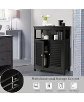 Bathroom Wood Storage Cabinet w/ Double Shutter Door