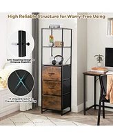 Vertical 3 Drawer Dresser w/ 3 Shelves Tall Storage Tower Chest Freestanding