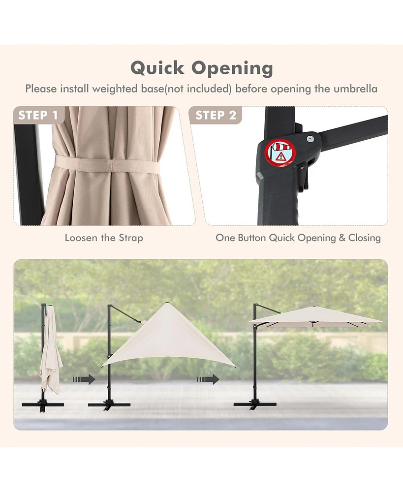 Patio 9.5FT Square Cantilever Offset Hanging Umbrella 2-Tier 360° Outdoor
