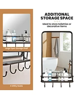 Wall Bathroom Mirror w/ Shelf Hooks Sturdy Metal Frame for Bedroom Living Room