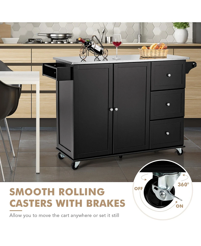 Kitchen Island 2-Door Storage Cabinet Stainless Steel Top