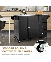 Kitchen Island 2-Door Storage Cabinet Stainless Steel Top
