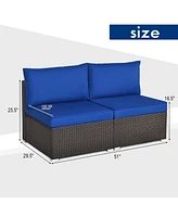 2PCS Patio Rattan Armless Sofa Sectional Furniture