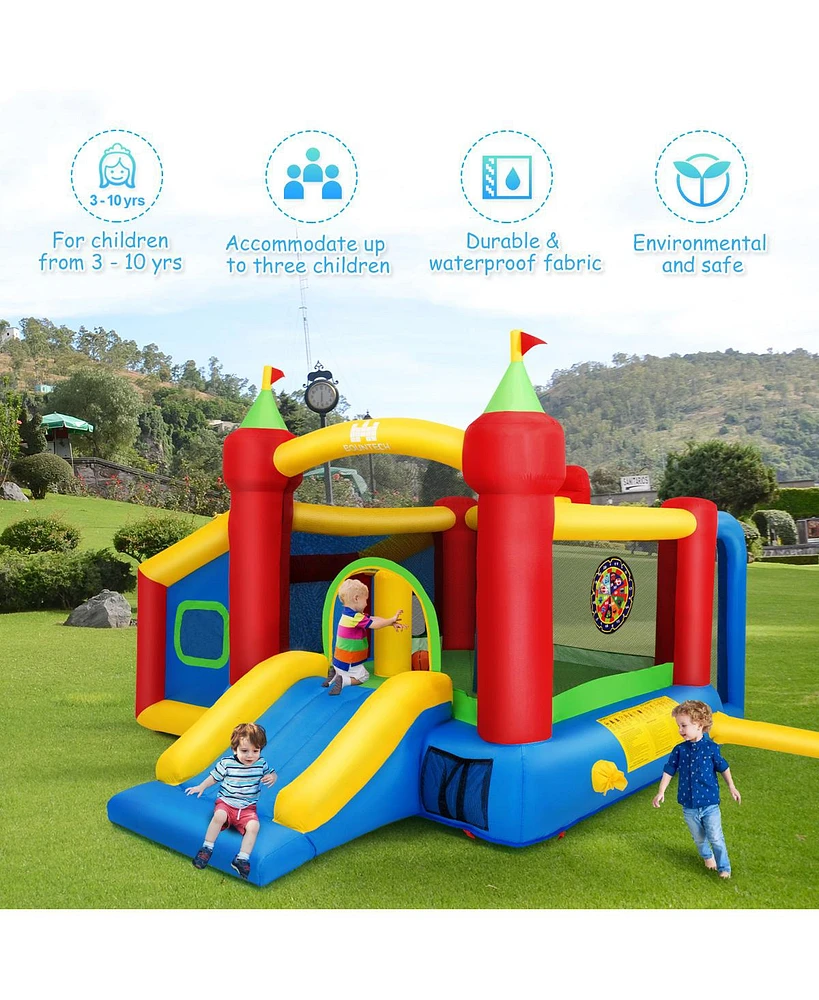Costway Inflatable Bounce House, 7-in-1 Jump and Slide Bouncer w/ Basketball Rim, Football & Ocean Ball Playing Area, Dart Target(Without Blower)