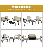 4 Pcs Patio Furniture Set Sofa Coffee Table Steel Frame Garden