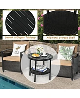 3PCS Patio Rattan Furniture Set Cushioned Sofa Storage Table W/ Shelf Garden