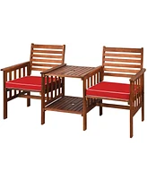 Patio Loveseat Conversation Set Acacia Wood Chair Coffee Table