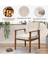 Modern Accent Chair Upholstered Linen Fabric Armchair with Solid Wood Legs