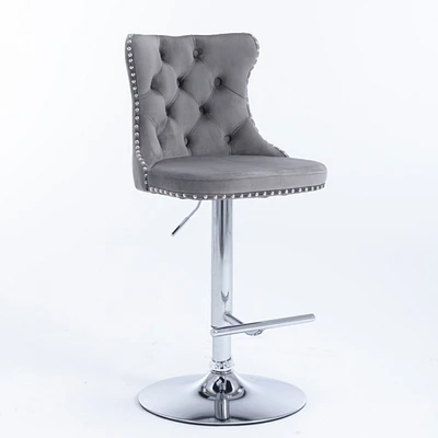 Gray Swivel Velvet Bar Stools (Set of 2)