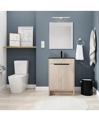 24" Freestanding Bathroom Vanity with Black Ceramic Sink & Soft-Close Doors