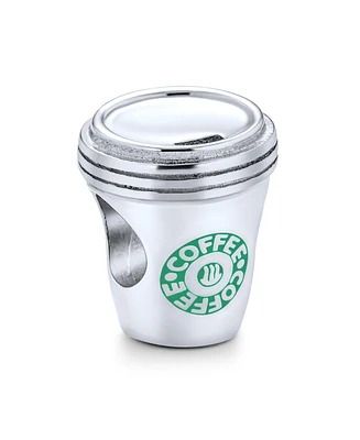 Bling Jewelry Latte Lover Travel Mug Drink Coffee Cup Charm Bead Students Sterling Silver Fits European Charm Bracelet