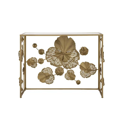 Gold Console Table with Mirrored Glass Top, Modern Entryway Table