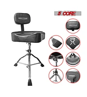 5 Core Drum Throne with Backrest Thick Padded Adjustable Guitar Stool Motorcycle Style Saddle Music Chair Seat for Adult Drummers