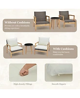 3 Pcs Outdoor Furniture Set with Cushioned Chairs and Tempered Glass Side Table