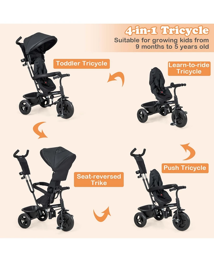 Costway Toddler 4-in-1 Multifunctional Tricycle Trike with Removable Canopy & Push Handle