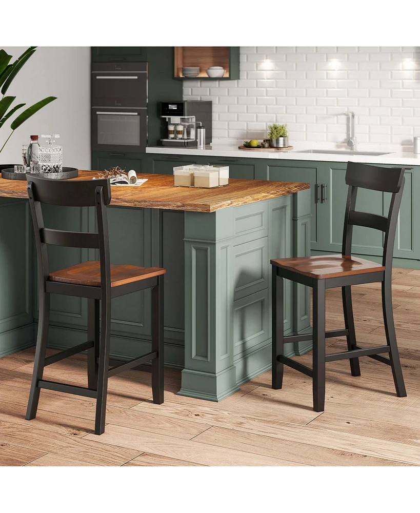 Costway Wooden Bar Stool Set of Chairs with Lvl Rubber Wood Frame, Backrest