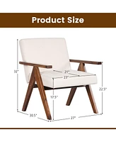 2 Pcs Modern Accent Chair Linen Fabric Armchair with Solid Acacia Wood Frame