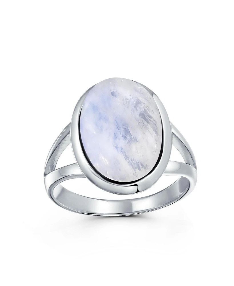 Bling Jewelry Oval Cabochon Bezel Natural Stone Split Shank Boho Statement Ring Sterling Silver