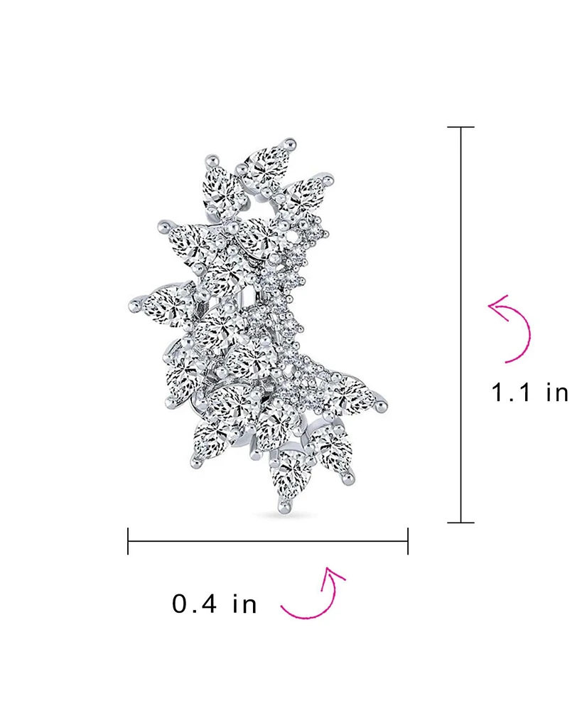Bling Jewelry Elegant Classic Teardrop Shape Ear Crawler Clusters Cubic Zirconia Cz Leaf Clip On Earrings Prom Formal Party
