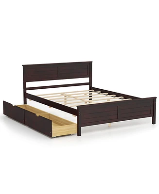 Full Bed Frame with Storage Drawers and Solid Wood Headboard