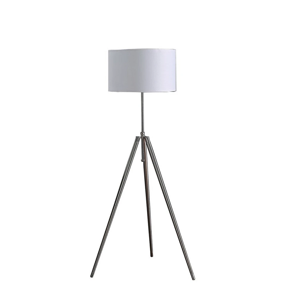 64" - 47" In Mid-Century Adjustable Tripod Chrome/Silver Metal Floor Lamp