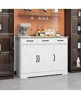 White Farmhouse Buffet Cabinet with Drawers and Doors