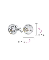 Bling Jewelry Mechanic Steam Moving Gears Wheel Solid Shirt Cufflinks Two Tone Stainless Steel Hinge Bullet Back